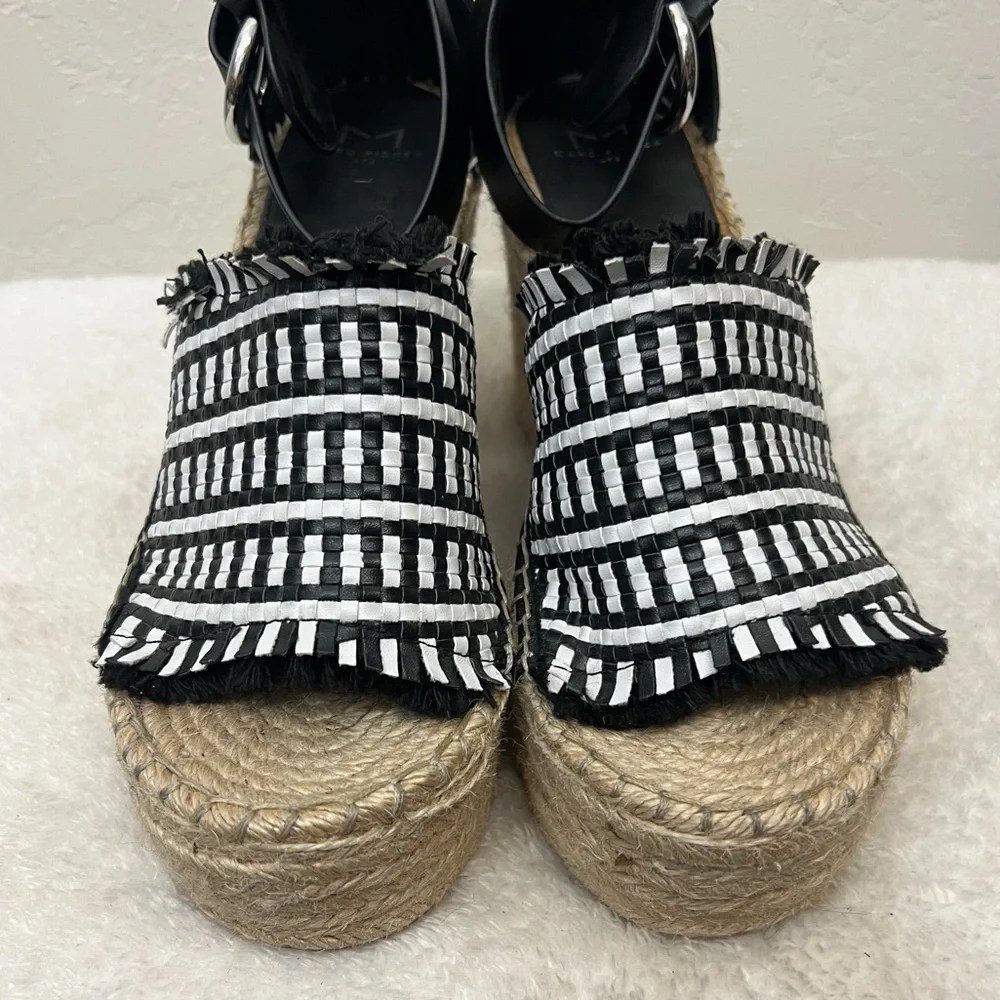 Marc Fisher LTD Andrew espadrille platform wedge sandals black and white